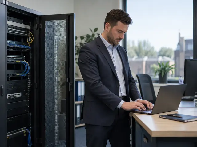 Specialist reviewing local systems as part of a hybrid cloud setup