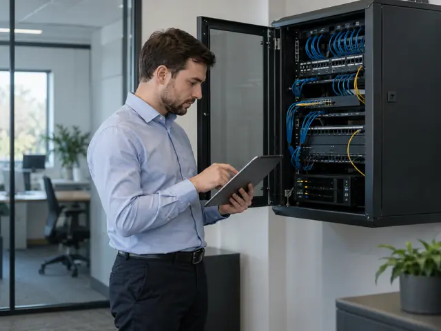 Administrator checking equipment for business network management