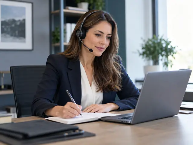 Remote helpdesk adviser listening to a support request